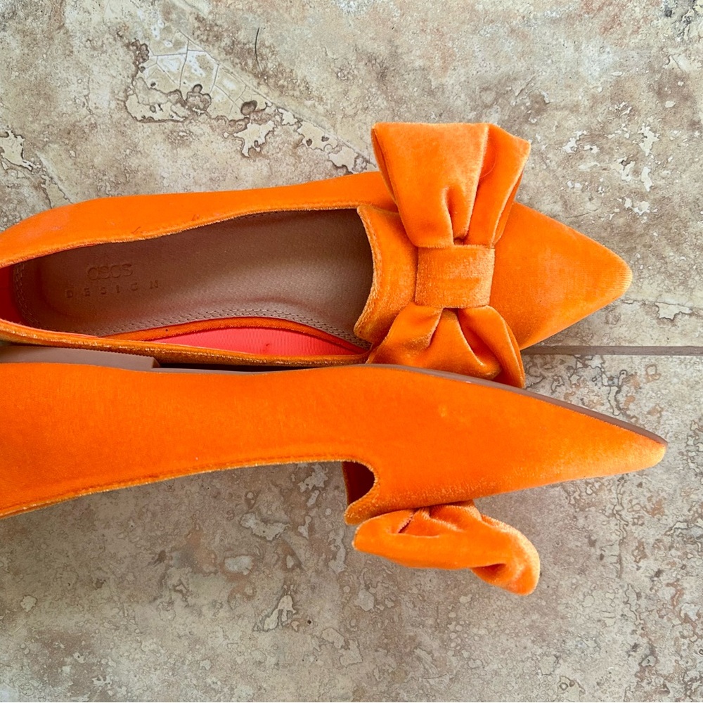 New ASOS Orange Flats with Bow Detail - Picture 2 of 7